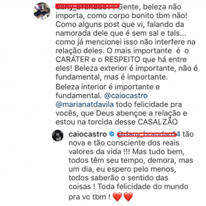 Caio Castro agradece apoio de fã diante de críticas a namoro