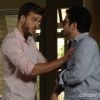 Gabriel (Miguel Thiré) provoca Felipe (Thiago Mendonça), que se mantém firme, na novela 'Em Família'