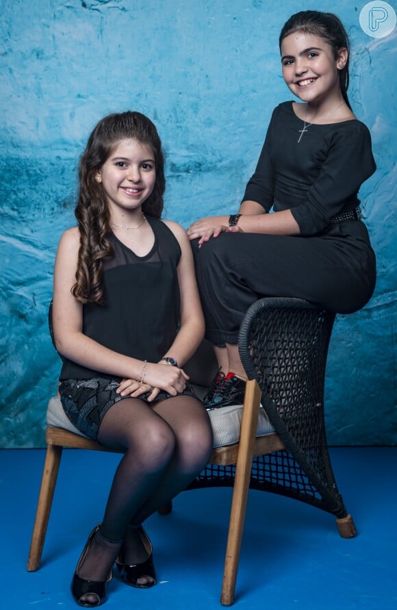 As crianças Nathalia Rodrigues e Raphaela Alvitos na festa de lançamento da novela 'O Tempo Não Para' 