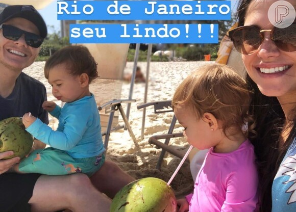 Thais Fersoza curtiu praia com Michel Teló e os filhos, Melinda e Teodoro, nesta segunda-feira, 20 de agosto de 2018