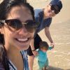 Thais Fersoza e Michel Teló estiveram em uma praia do Rio com os filhos, Melinda e Teodoro
