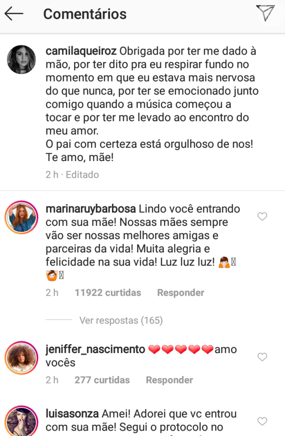 Marina Ruy Barbosa elogia Camila Queiroz e mãe em casamento: 'Parceiras ...