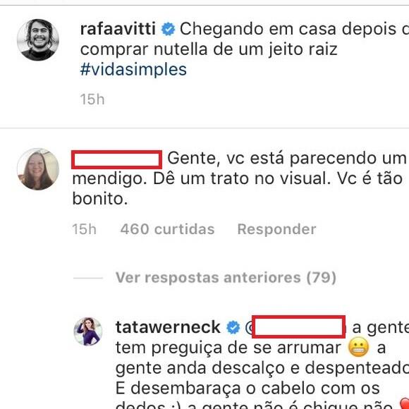Tatá Werneck responde comentário em foto do noivo, Rafael Vitti