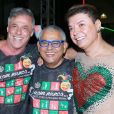 Oscar Magrini e David Brazil se encontraram na festa dos 30 anos da Acadêmicos do Grande Rio