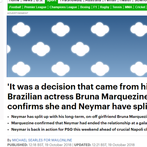 Imprensa internacional repercute fim do namoro de Bruna Marquezine e Neymar