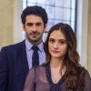 Na novela 'O Tempo Não Para', dom Sabino (Edson Celulari) salva Marocas (Juliana Paiva) de casamento forçado com Emílio (João Baldasserini)