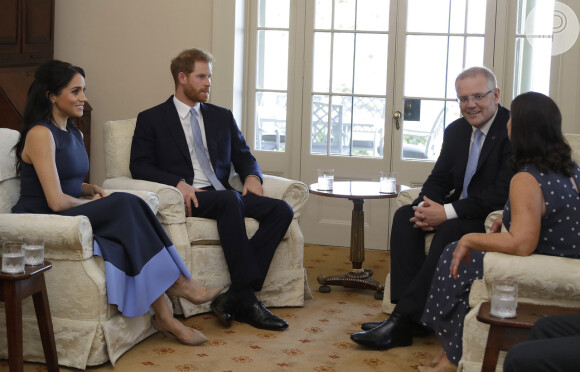 Meghan Markle e o marido, Príncipe Harry, participaram da reunião com o primeiro ministro do país visitado
