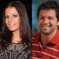 Nivea Stelmann e ex-marido, Mario Frias, posam juntos ao gravar 'Verão 90 graus'