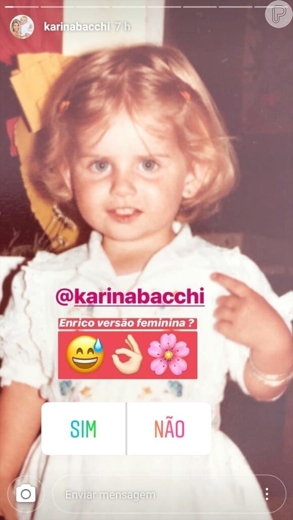 Karina Bacchi compartilhou foto quando criança e se disse parecida com o filho, Enrico, de 1 ano