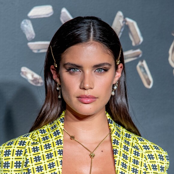 Sara Sampaio estilizou suas madeixas lisas e polidas com grampos dourados em cada lateral da cabeça