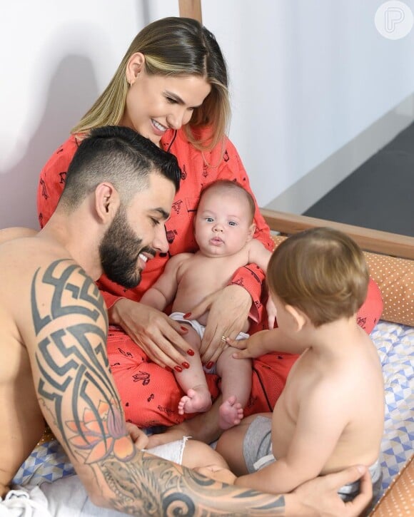 Andressa Suita e Gusttavo Lima são pais de Samuel, de 4 meses, e Gabriel, de 1 ano