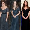 O vestido verde-escuro Jenny Packham foi usado por Kate Middleton três vezes. O look foi aposta da duquesa em jantar no Metropolitan Museum, em 2014, no evento The Portrait Gala, no mesmo ano, e em um jantar beneficente em Londres, em 2013