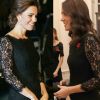 Kate Middleton apostou no vestido de renda da assinado pela estilista Diane Von Furstenberg em um evento em homenagem ao Centro Nacional de Crianças e Famílias de Anna Freud, em janeiro de 2018, e durante a gravidez da filha, Charlotte, em 2014