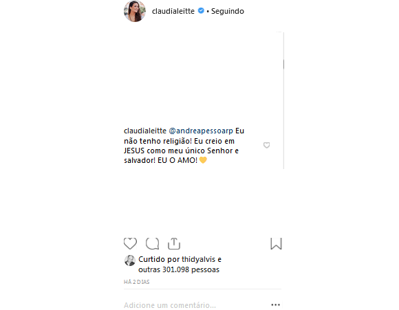 Claudia Leitte rebateu críticas de fãs ao postar foto de seu batizado