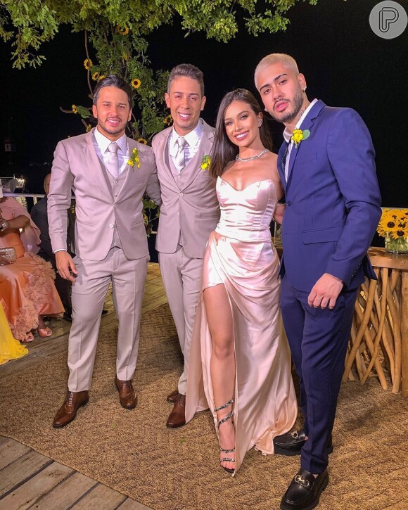 Flávia Pavanelli e Kevinho, padrinhos de casamento de Carlinhos Maia e Lucas Guimarães, se reconciliaram na festa da cerimônia