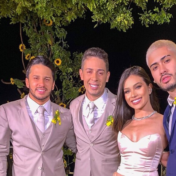 Flávia Pavanelli e Kevinho, padrinhos de casamento de Carlinhos Maia e Lucas Guimarães, se reconciliaram na festa da cerimônia