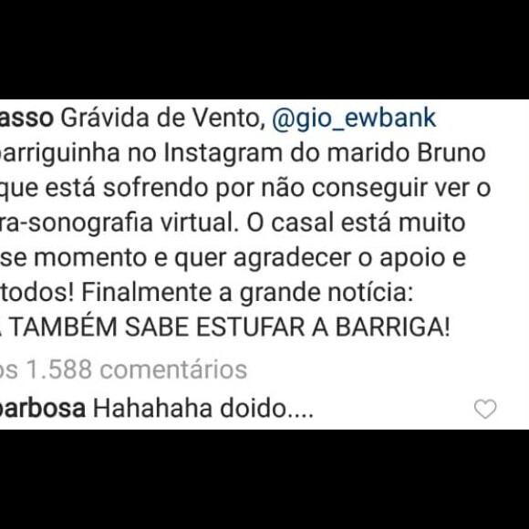 Bruno Gagliasso fez piada com uma suposta gravidez da mulher