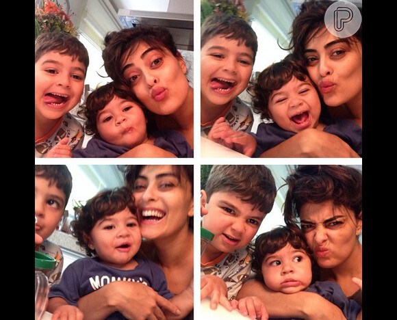 Juliana Paes também publicou uma série de imagens no Instagram ao lado dos filhos Antônio (1 ano) e Pedro (3 anos)