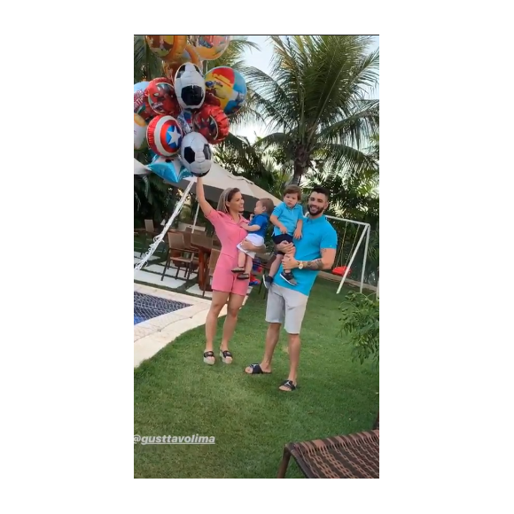 Gusttavo Lima chega de surpresa em comemoração do filho, Gabriel