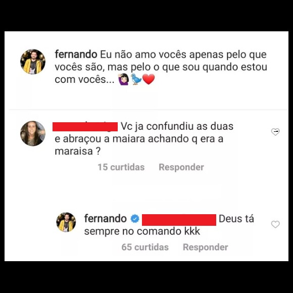 Fernando Zor revela a fã se já confundiu Maiara e Maraísa