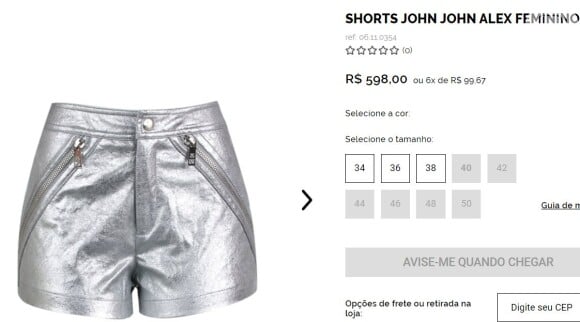 Short da grife John John custa R$ 598 no site da marca