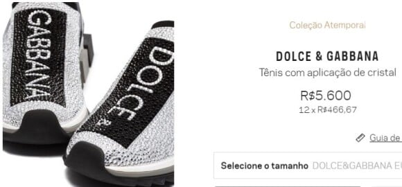 O tênis com cristais da Dolce & Gabbana custa R$ 5.600