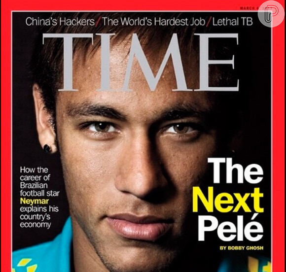 Neymar é capa da revista 'Time', a imagem foi divulgada em 21 de fevereiro de 2013. Apesar das críticas feitas por Pelé, Neymar contar que se sente honrado em ser chamado de 'O próximo Pelé'