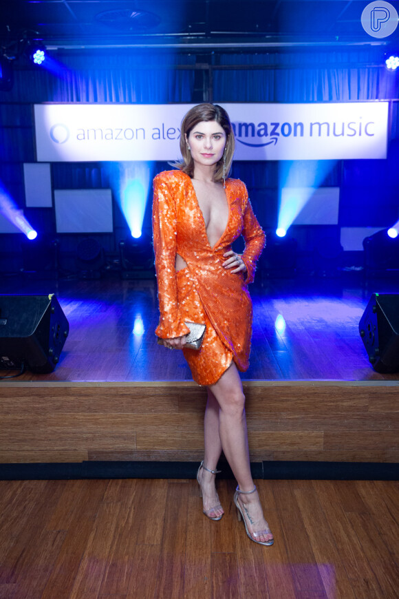 Julianne Trevisol celebra o lançamento de Alexa e Amazon Music no Brasil, no Blue Note, em São Paulo, nesta terça-feira, 15 de outubro de 2019