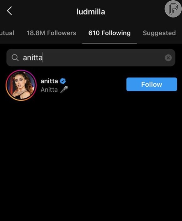 Ludmilla continua seguindo Anitta no Instagram