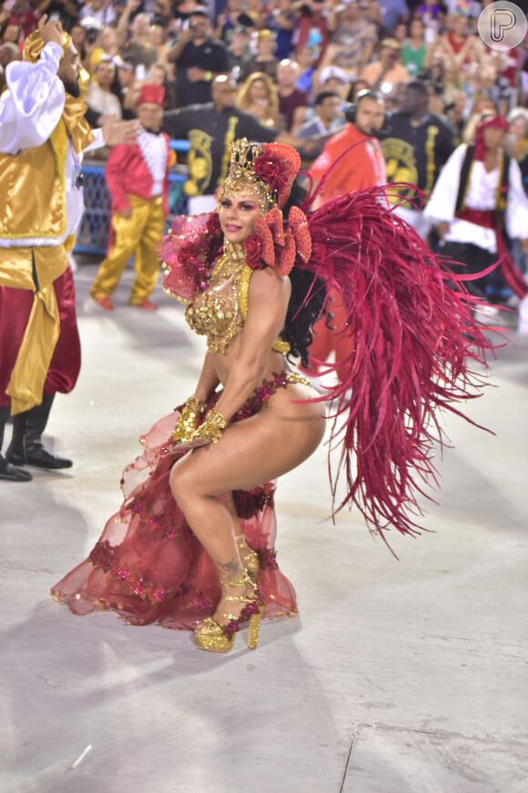 Fantasia de Viviane Araujo representou a magia da dança, uma cigana sem costeiro, mas que conseguiu evoluir com um véu