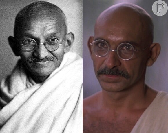 Ben Kingsley ficou parecidíssimo com Mahatma Gandhi no aclamadíssimo filme 'Gandhi' (1982)