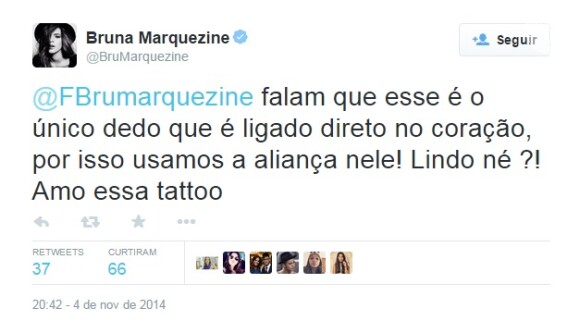 Bruna Marquezine se mostra romântica ao explicar significado de tatuagem