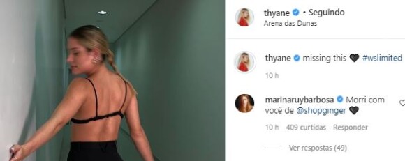 Marina Ruy Barbosa comenta em foto de Thyane Dantas com top de sua marca