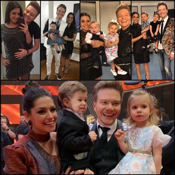 Montagem com fotos da final de The Voice com Thais Fersoza, Teló e filhos