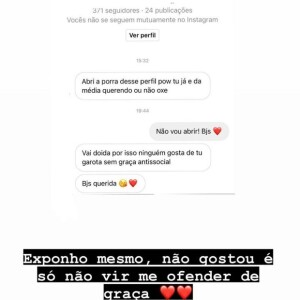 Maria Lina recusa pedido de tornar perfil do Instagram público e sofre ataques