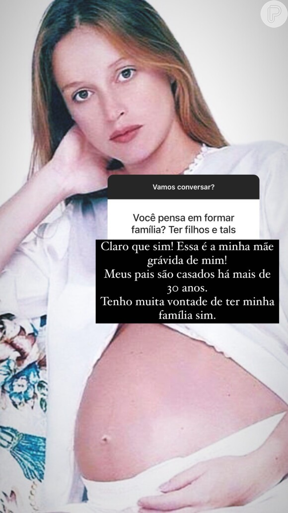 Marina Ruy Barbosa mostrou a foto da mãe, grávida, e assumiu que quer ter uma família para chamar de sua