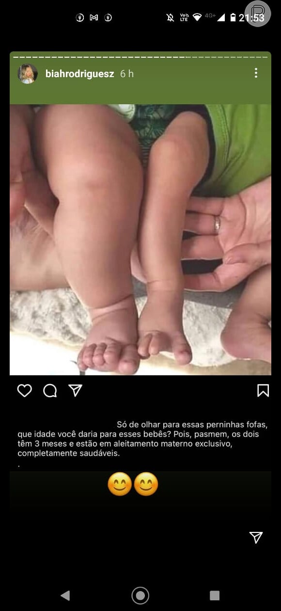 Biah Rodrigues mostrou a comparação de perninhas de dois bebês saudáveis, da mesma idade, com pesos diferentes
