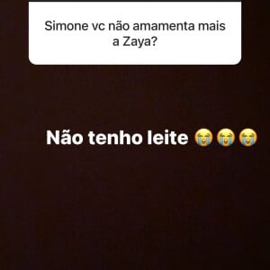 Simone diz não ter mais leite para amamentar Zaya