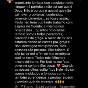 Bella Falcone se manifesta no Instagram Stories sobre o assunto