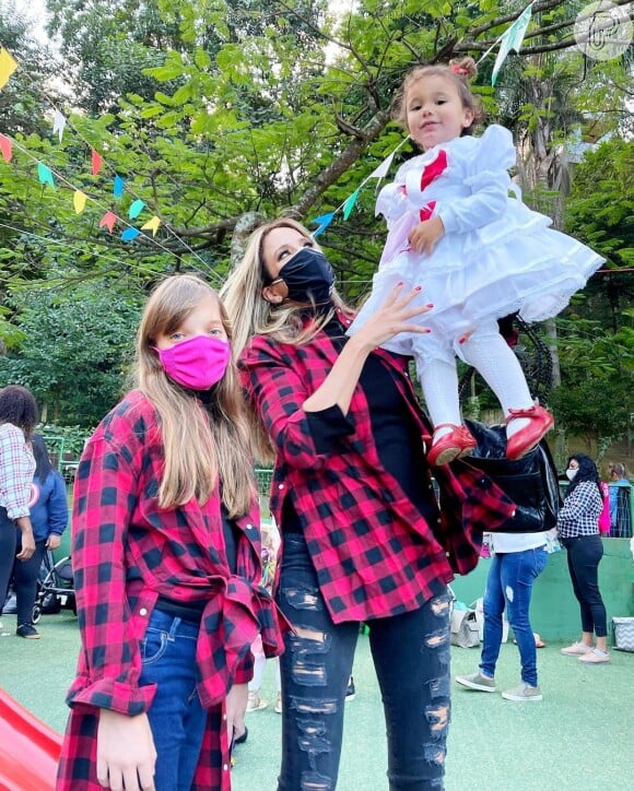 Ticiane Pinheiro comemora festa junina em família com as duas filhas