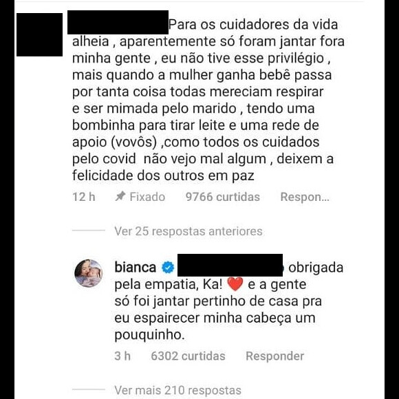 Bianca Andrade sai para jantar 8 dias após parto e se posiciona após críticas: 'Empatia'