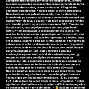 Adriana Sant'anna contou que acreditou que por já ter sido vacinada teria sintomas leves caso contraísse a doença