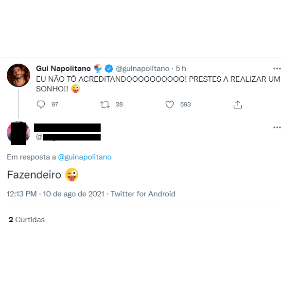 Guilherme Napolitano compartilha com seguidores que em breve realizará um sonho, e internautas apostam em 'A Fazenda'