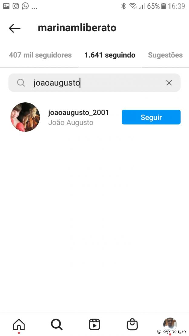 Filha de Gugu, Marina segue uma outra conta de Instagram do irmão, que só possui uma postagem, de 2013.