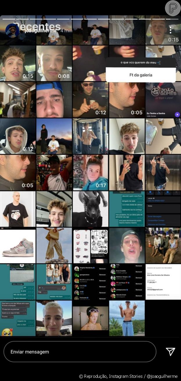 João Guilherme faz print da galeria e revela conversa com ex