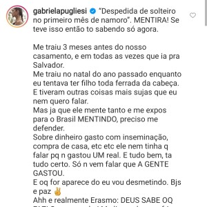 Gabriela Pugliesi dispara contra Erasmo Viana e revela motivo de término: 'Me traiu'