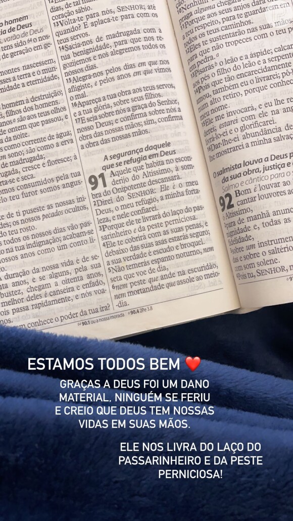 Pétala Barreiros postou um versículo da Bíblia após ter carro roubado