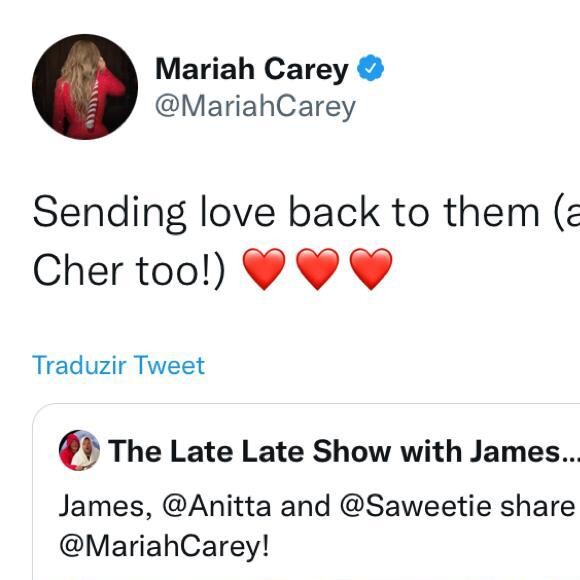 Mariah Carey enviou mensagem para carinhosa para Anitta, a rapper Saweetie e o apresentador James Corden