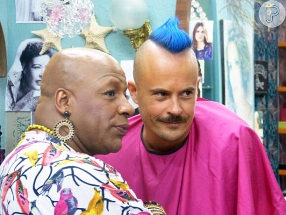 Paulinho Vilhena gravou cenas com seu novo visual ao lado de Aílton Graça, que interpreta a cabeleireia Xana Summer em 'Império'
