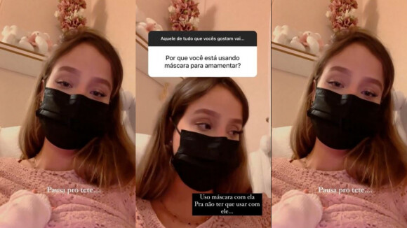 Biah Rodrigues usa máscara para manter rosto longe da filha durante amamentação e confunde seguidores